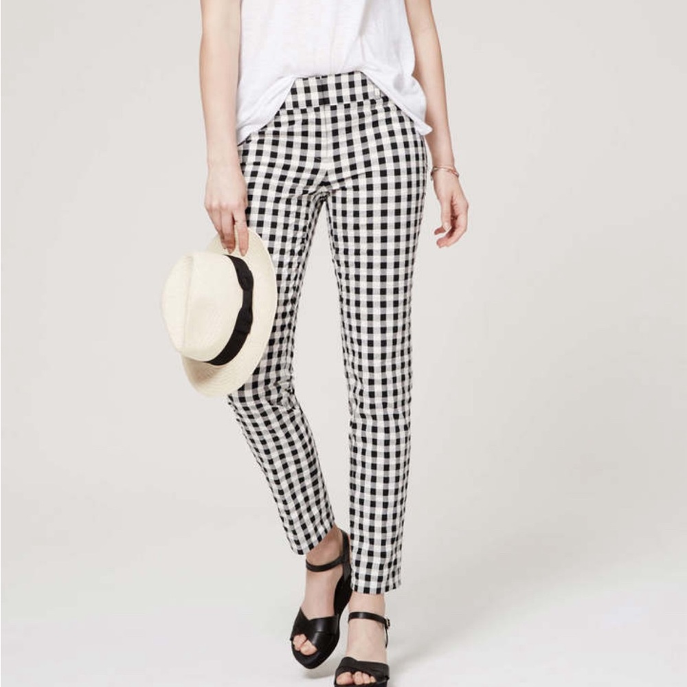 Loft Black and White Gingham Marisa Straight Pants